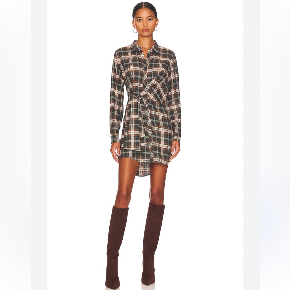 Heartloom - Bryan Mini Dress in Tar - Brown & Gray Plaid - Size: XS